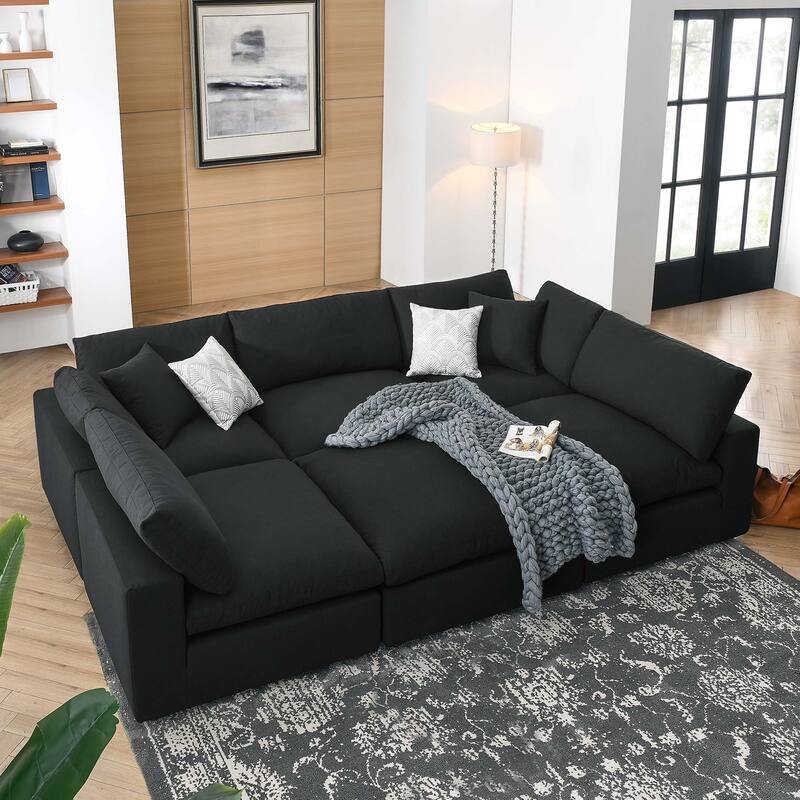 Commix Down Filled Overstuffed 6-Piece Sectional Sofa - Black
