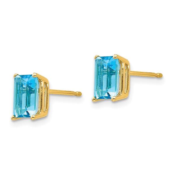 14k 7x5mm Emerald Cut Blue Topaz Leverback Earrings 