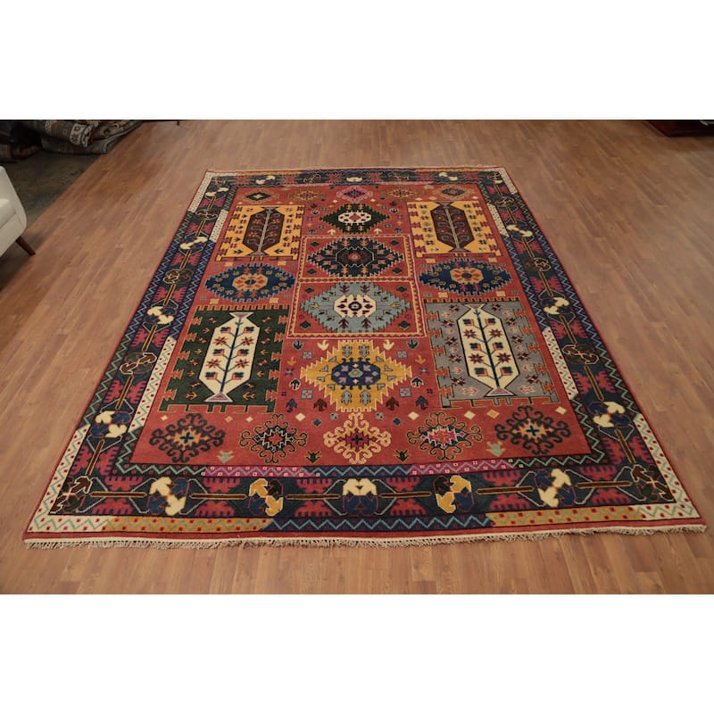 Hand Knotted Oriental 100% Wool Carpet Traditional Geometric Oranges & Rust Kazak Area Rug - 11' 10'' X 9' 0''