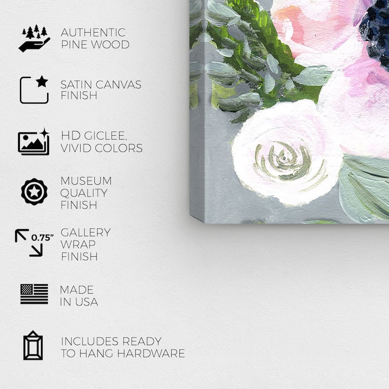 Wynwood Studio Canvas Floral and Botanical Vintage Gathers Light Pink and Light Pink Farmhouse Wall Art Canvas Print