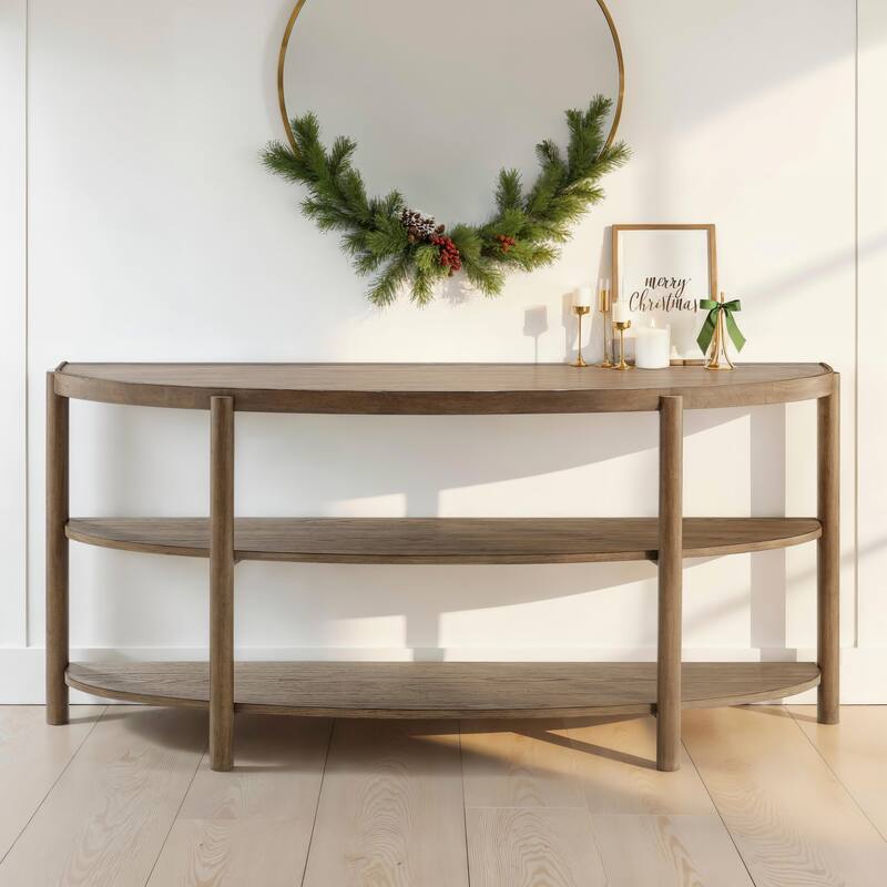 Magnussen Home Hadleigh Brown Honey Demilune Sofa Table - 61.75''W x 16''D x 29''H - 61.75''W x 16''D x 29''H