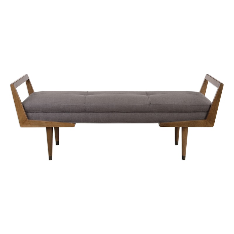 Uttermost Waylon 59 Inch Wide Wood Bench with Fabric Upholstery by - Smooth Oak / Gray