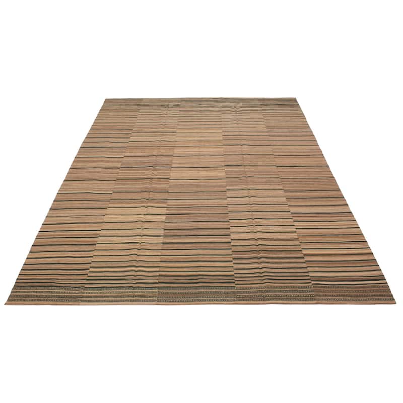 ECARPETGALLERY Flat-Weave Boho Tan Wool Kilim - 8'8 x 11'8