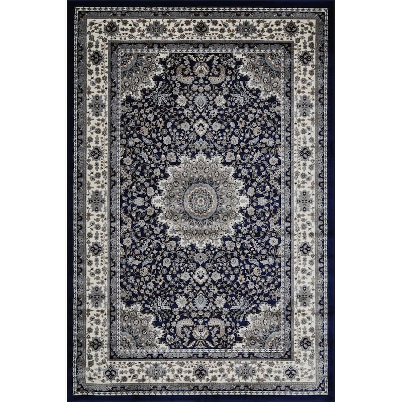 Master Collection Floral Transitional Area Rug - Dark Blue - 8' Runner