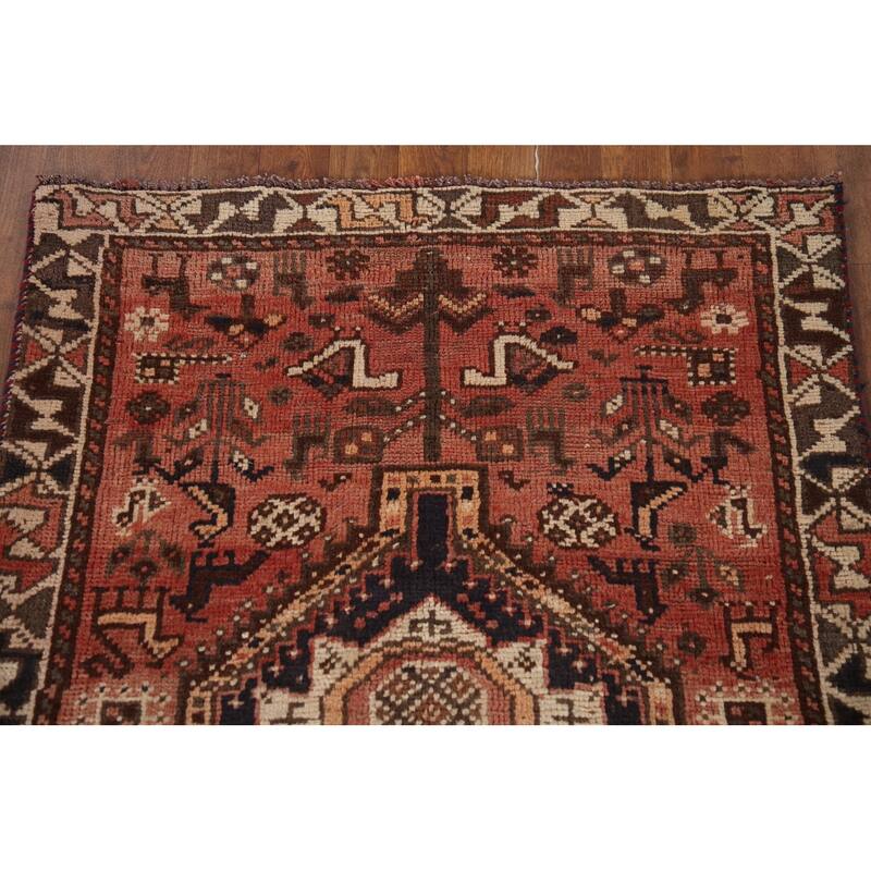 Tribal Qashqai Persian Vintage Rug Hand-knotted Wool Carpet - 2'11"x 4'7"