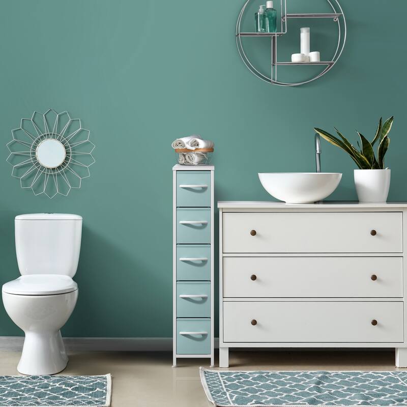 Sorbus Narrow Dresser with 5 Drawers - Vertical Slim Storage Chest of Drawers with Steel Frame, Wood Top & Easy Pull Fabric Bins