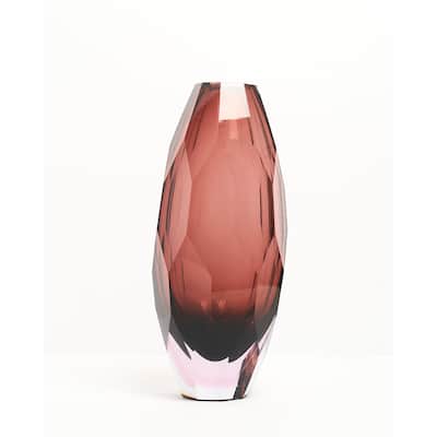 Plum Purple 6" Art Deco Cut Glass Squat Oval Vase for Modern Decor