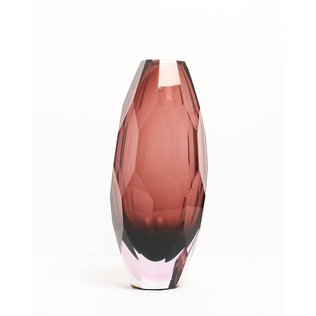 Plum Purple 6" Art Deco Cut Glass Squat Oval Vase for Modern Decor