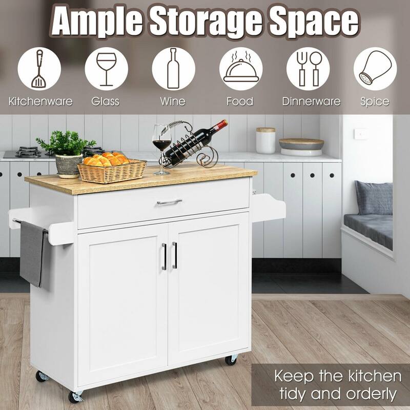 Rolling Kitchen Island Cart with Towel and Spice Rack - 45.5" x 16" x 33.5"(L x W x H)
