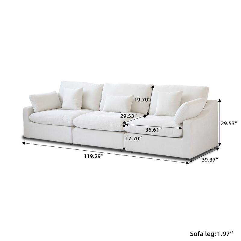 Modern Comfy Linen Sectional Sofa 3-Seater Down Filled Cloud Couch