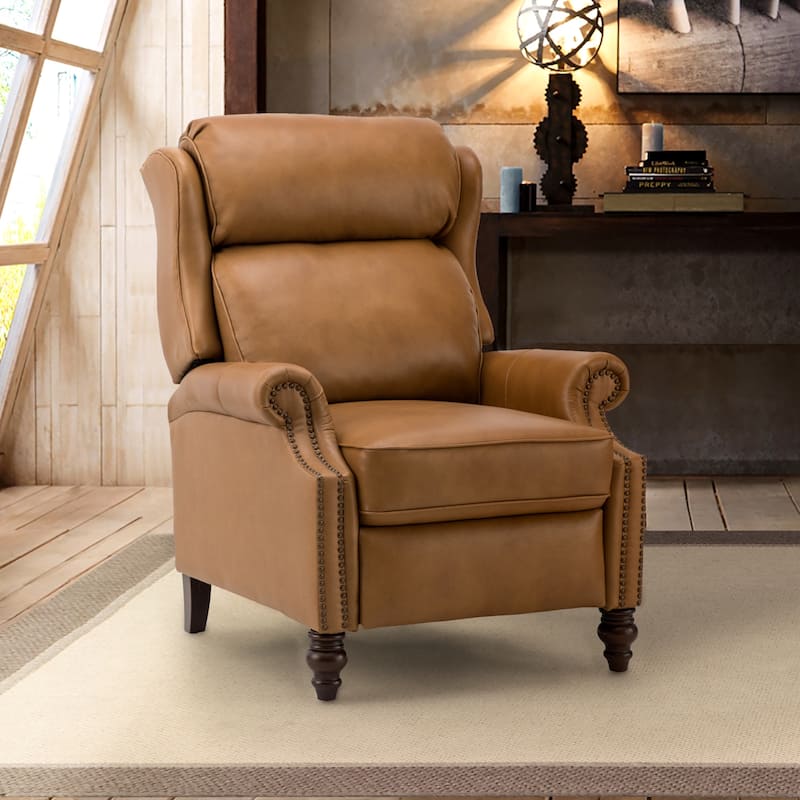 Noemon Genuine Leather Recliner with Nailhead Trims