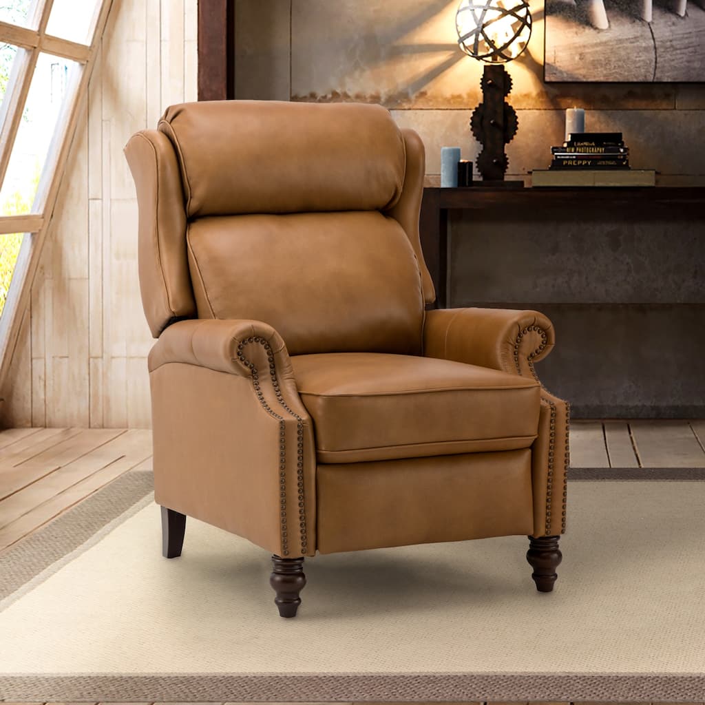 Noëmon Modern Genuine Leather Recliner with Nailhead Trims by HULALA HOME