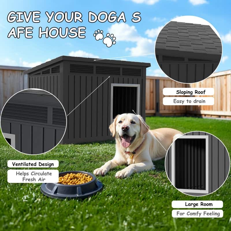 Weatherproof Indoor Outdoor Dog House, Raise Base with Drainage Grooves,42inch