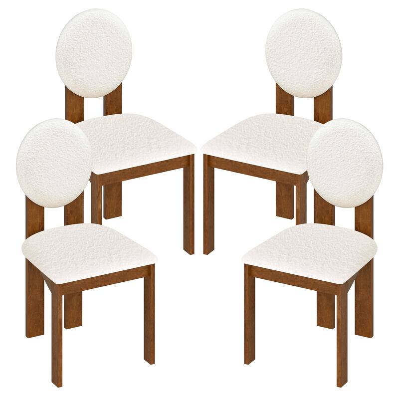 Gymax 4PCS Dining Chairs Upholstered Sherpa Fabric Kitchen Chairs w/ - White - Set of 4