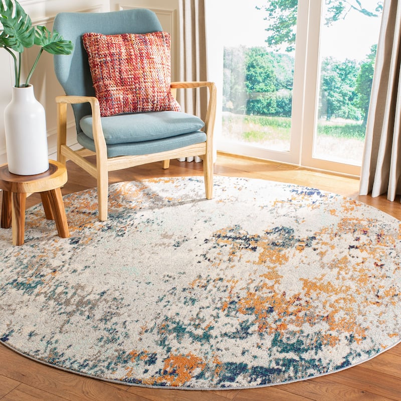 SAFAVIEH Madison Katrein Modern Abstract Rug - 10' x 10' Round - Grey/Beige