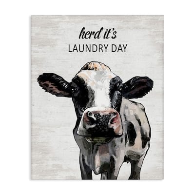 Stupell Herd It's Laundry Day Cow Canvas Wall Art Design By Lettered and Lined