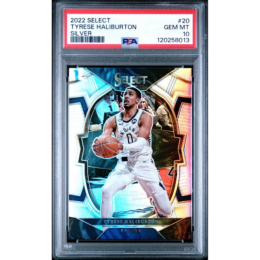 Tyrese Haliburton 2022 Panini Select Silver Basketball Card #210 Graded PSA 10 Cert # 120258013 - 8' x 11'