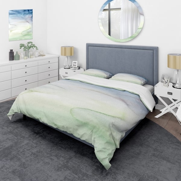 slide 1 of 5, Designart 'Pastel Abstract With Dark Blue Green & White Spots' Modern Duvet Cover Comforter Set