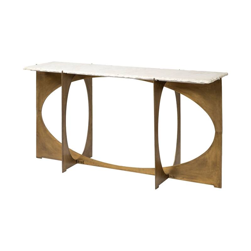 HomeRoots 59" White and Gold Genuine Marble and Metal Geo Base Console Table - 16