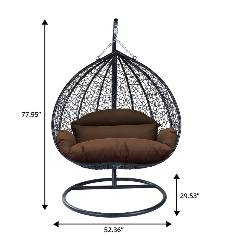 2-Person Outdoor Hanging Egg Chair with Teardrop Frame, Weather-Resistant Cotton Cushioned Seat for Patio and Indoor Use