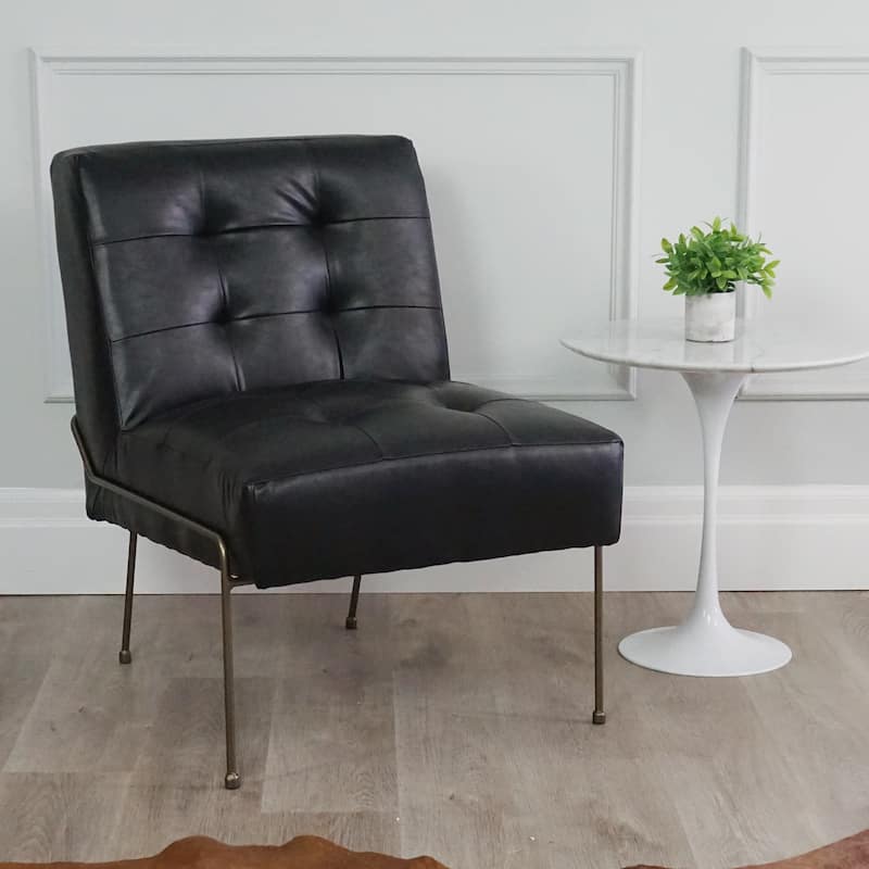 Quebec Modern Leather Lounge Chair with Gold Tone Base