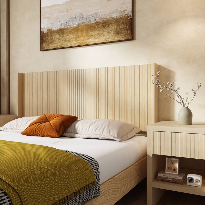 Wood Headboard King Size,80.2" Wide Wooden King Headboard,Modern Farmhouse,Wall Mounted Fluted Panel,Wingback Boho Headboards