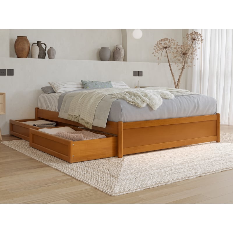 Barcelona Panel Platform Bed with Storage Drawers - Light Toffee - Full