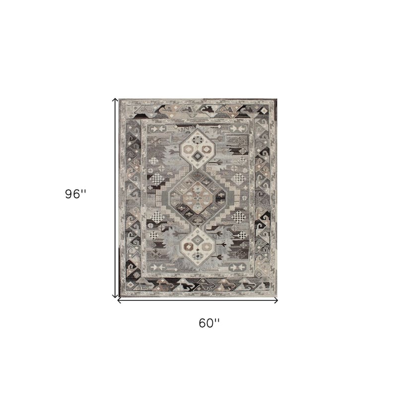 Hand Tufted Southwestern Non Skid Stain Resistant Area Rug - 96' X '60' X '0.5