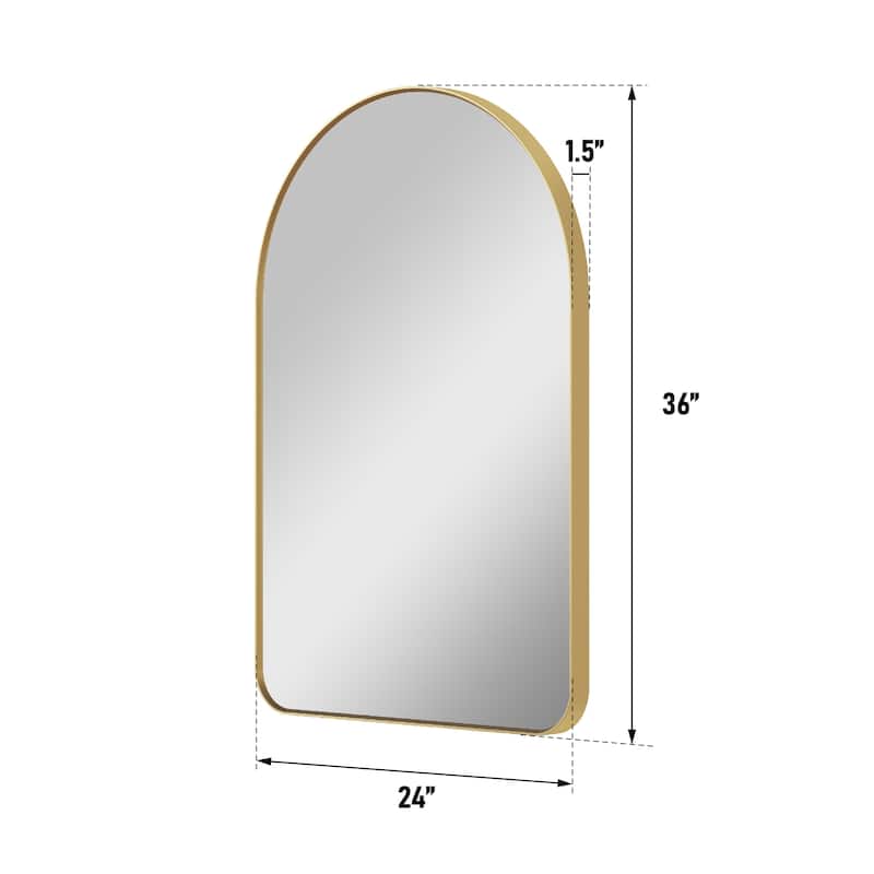 24 in./28 in. W x 36 in. H Bathroom Wall Mounted Arched Anodized Aluminum Framed Mirror