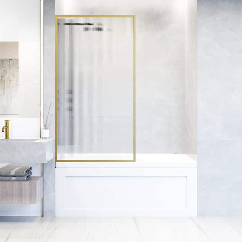 VIGO Meridian 34" W x 62" H Framed Fixed Tub Screen Door - Matte Brushed Gold
