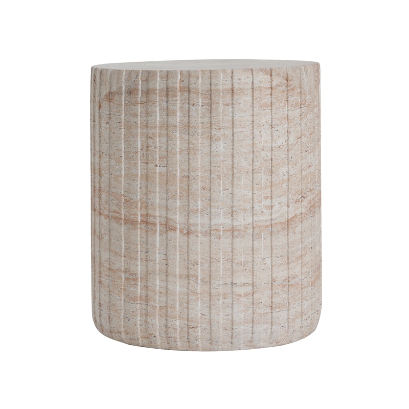 Roomfitters Outdoor Indoor Lightweight Side Table, Modern Cylinder Accent End Table with Vertical Fluted Design