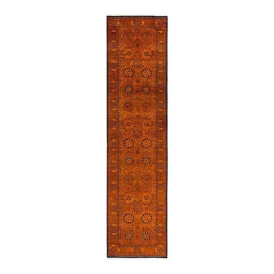Overton Hand Knotted Wool Vintage Inspired Modern Contemporary Overdyed Orange Runner Rug - 3' 2" x 13' 2"