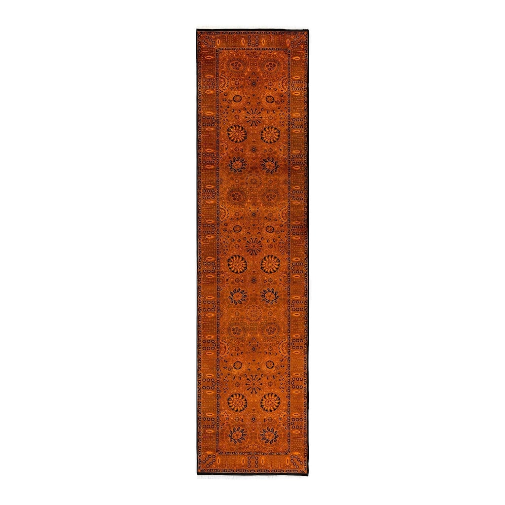 Overton Hand Knotted Wool Vintage Inspired Modern Contemporary Overdyed Orange Runner Rug - 3' 2" x 13' 2"