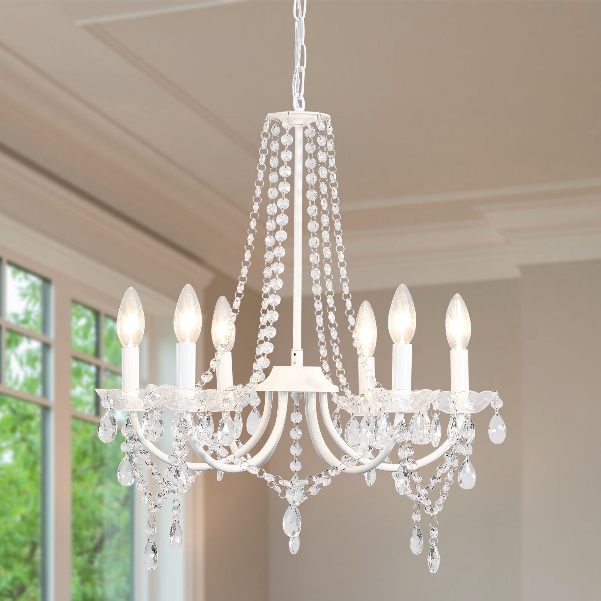 6-Light Classic Candlestick Hanging Glass Linear Chandelier Lighting Fixture for Dining Room Kitchen Island