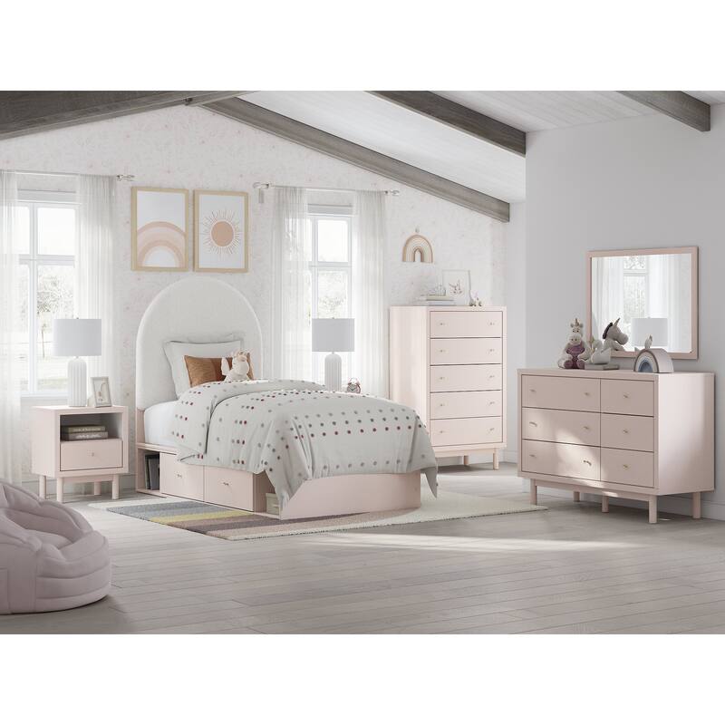 Signature Design by Ashley Wistenpine Pink/Cream Twin Upholstered Panel Platform Bed with Storage