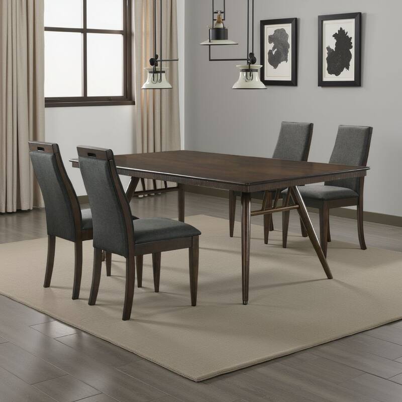 Oss 5pc Dining Table and 4 Chair Set, Fluted Apron, Gray, Walnut Brown