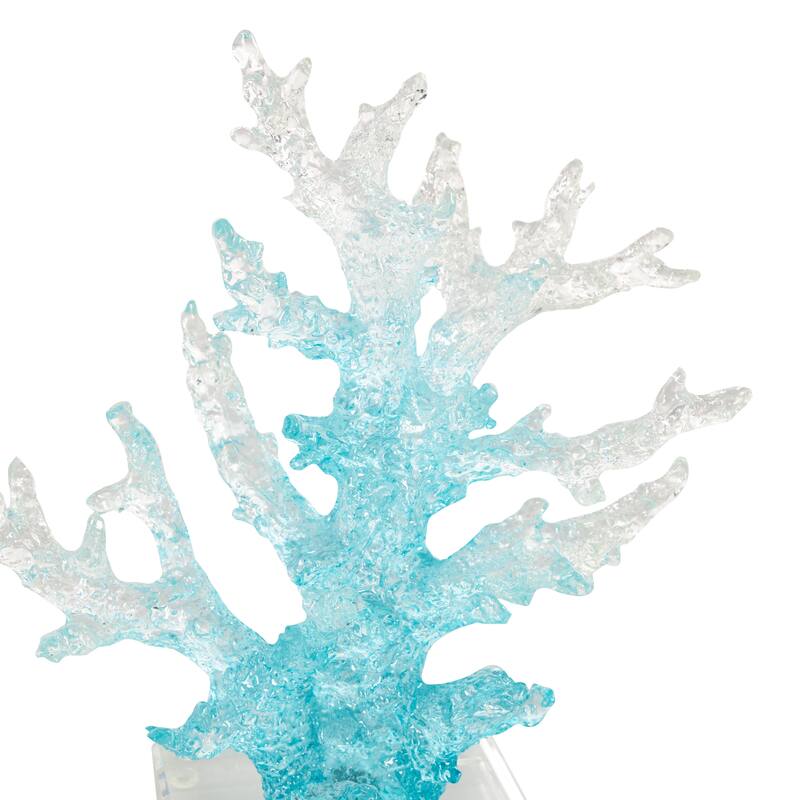 Blue Glass Ombre Coral Decorative Sculpture with Clear Square Base