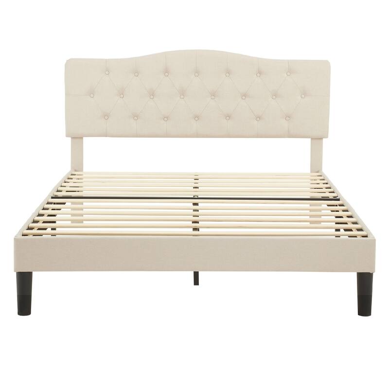 VECELO Tufted Upholstered Bed Frames With Adjustable Headboard