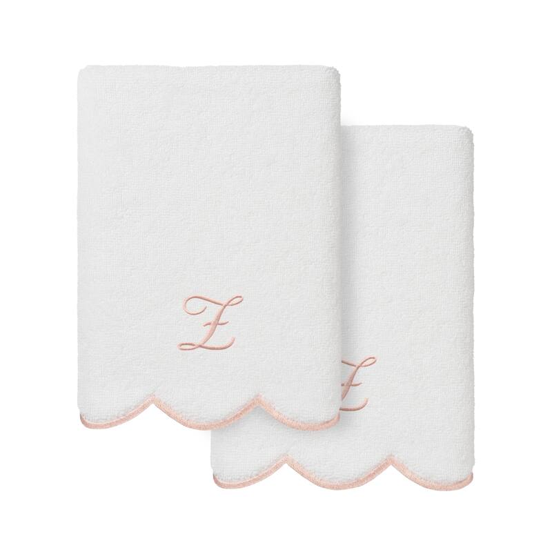 Authentic Hotel and Spa 100% Turkish Cotton Pink ADORNIA Scallop Personalized 2 Piece Hand Towel Set - 2 Hand Towels - Z