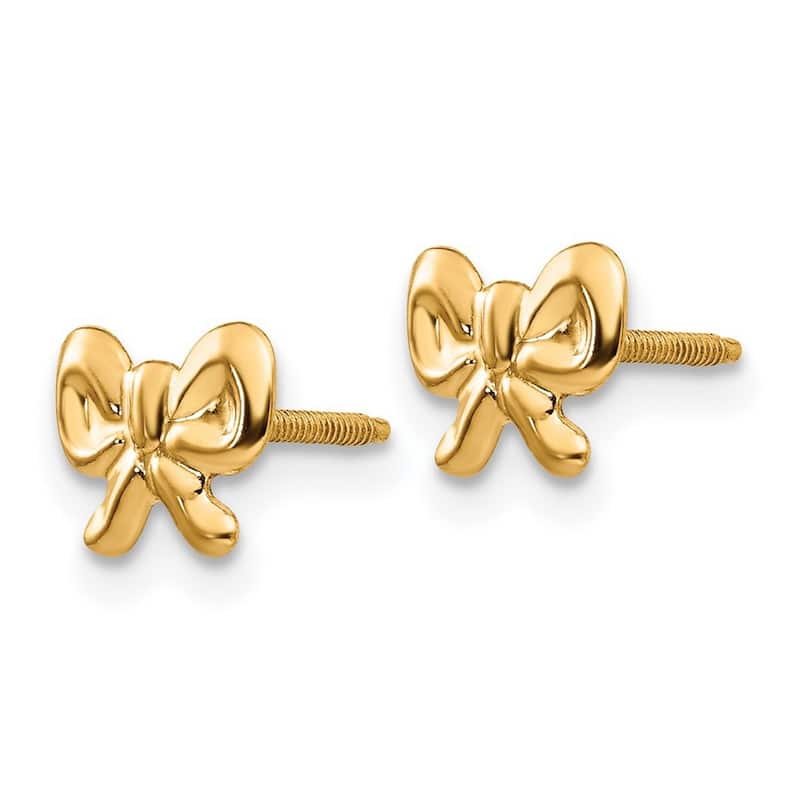 Curata 14k Yellow Gold Girls Polished Bow Tie Screw-Back Earrings (6mmx7mm)