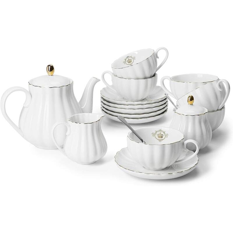 Porcelain Tea Set Tea Cup and Saucer Set Service for 6 Bed Bath