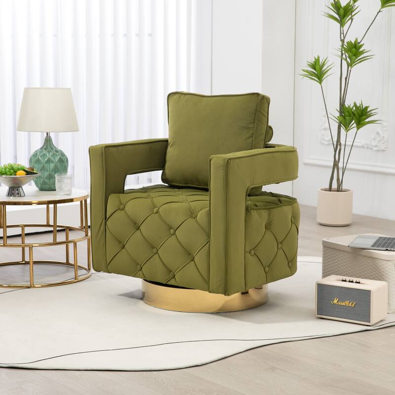 Mid Century 360° Swivel Tufted Accent Armchairs with Velvet Upholstered