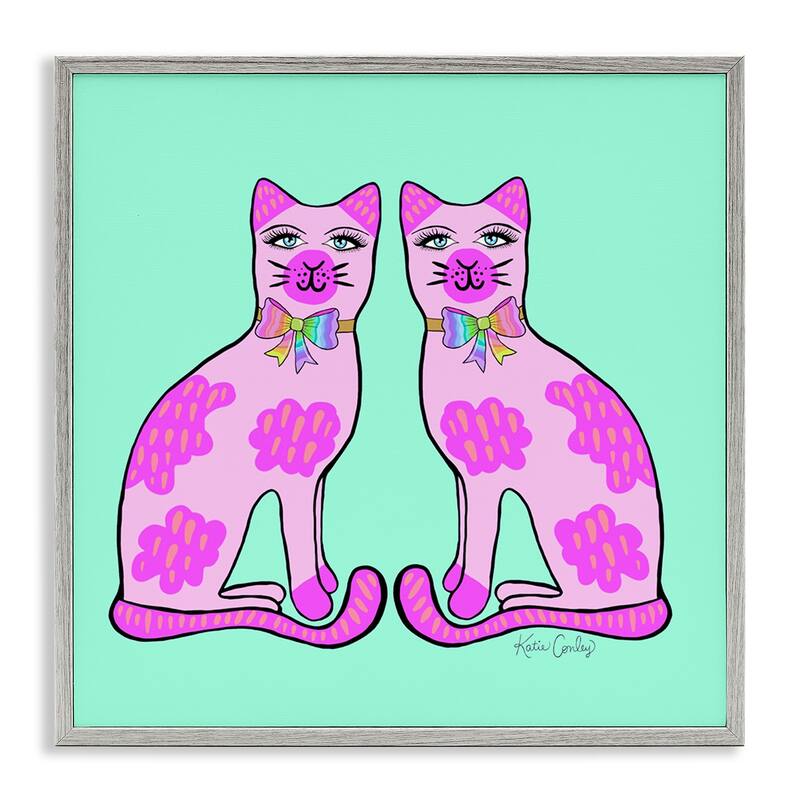 Stupell Mirrored Purple Cats Framed Giclee Art Design By Katie Conley - 17 x 17 - Grey