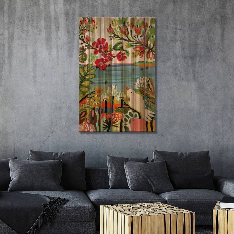 Birds In The Garden II Print On Wood by Karen Fields - Multi-Color