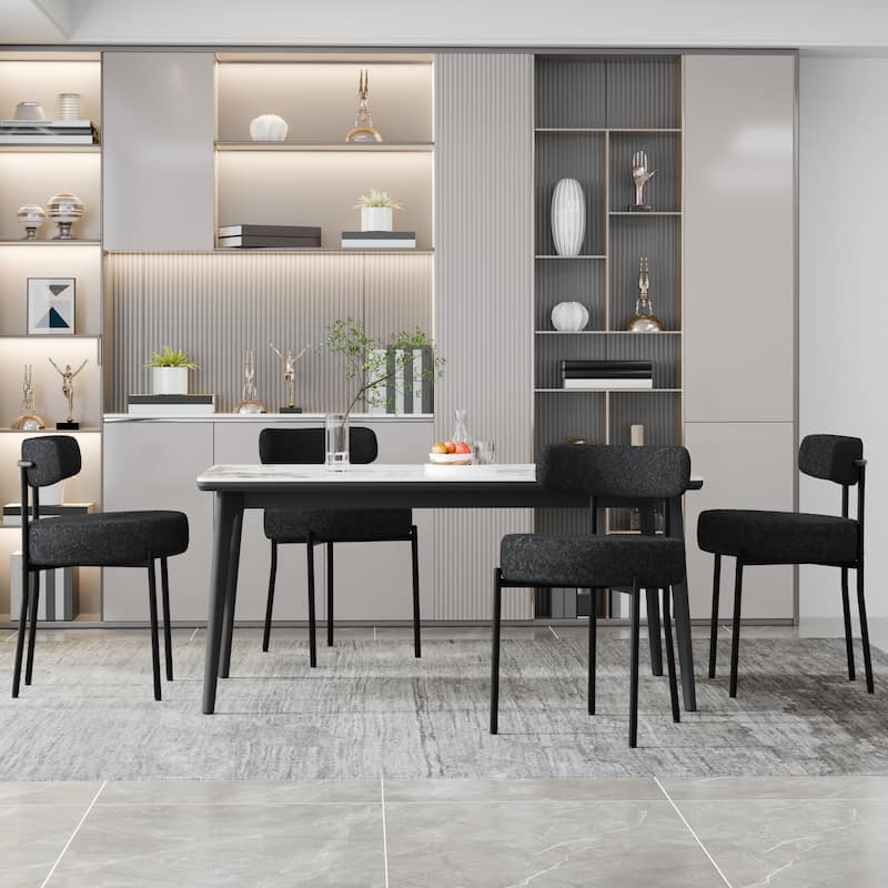 XINMICS Upholstered Boucle Dining Chairs with Black Metal Legs