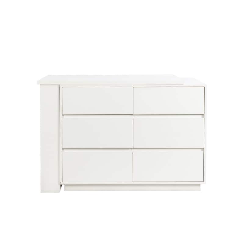 L Shaped Computer Desk with Drawers, Modern Corner Home Office Desk with Reversible Storage Cabinet