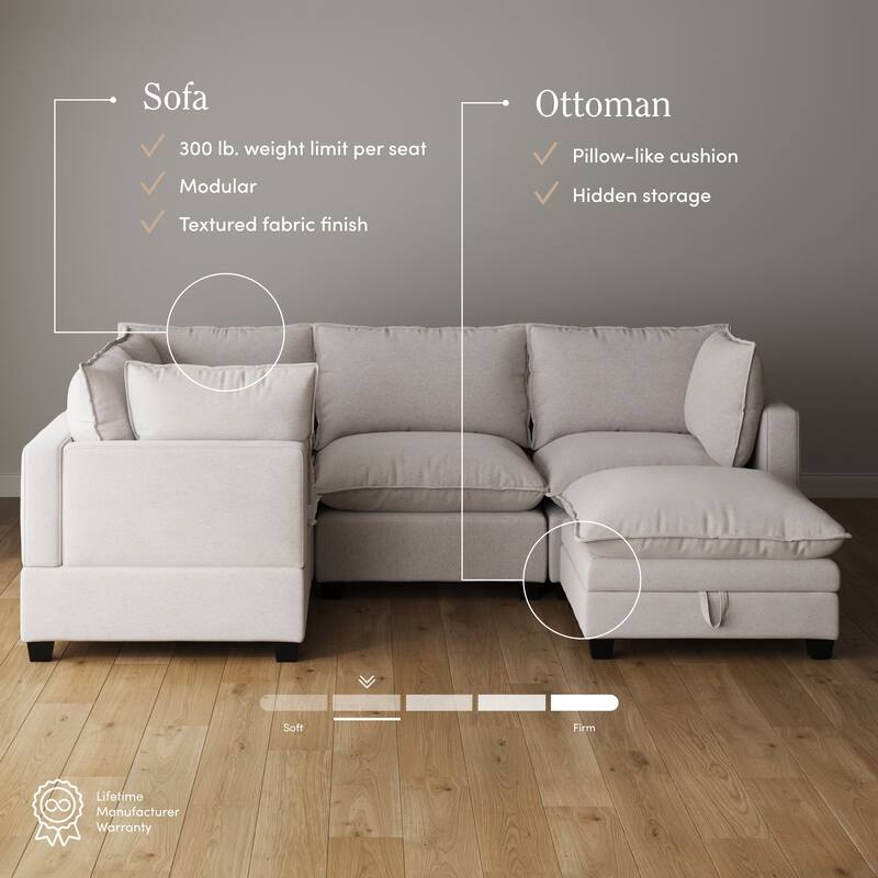 Chelsea Modern Cloud Modular Upholstered Sofa with Deep Seat and Plush Cushions