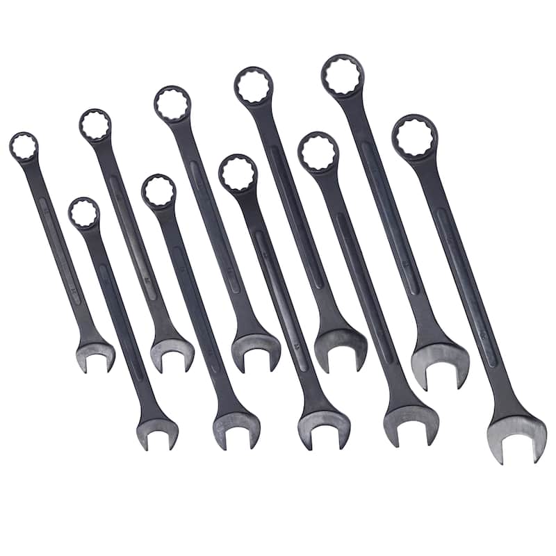 Metric Jumbo Combination Wrench Set Extra Large, 10 PC Metric Black-Oxide Jumbo Combo Wrench Set with pouch - Black