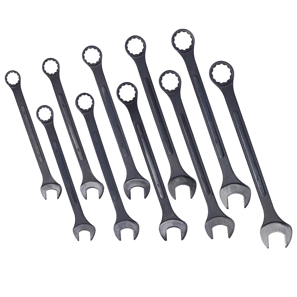 Metric Jumbo Combination Wrench Set Extra Large, 10 PC Metric Black-Oxide Jumbo Combo Wrench Set with pouch