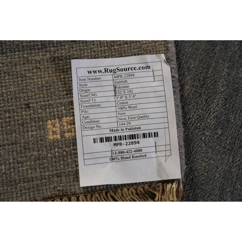 Modern Gabbeh Oriental Foyer Rug Hand-Knotted Wool Carpet - 3'4" x 5'0"